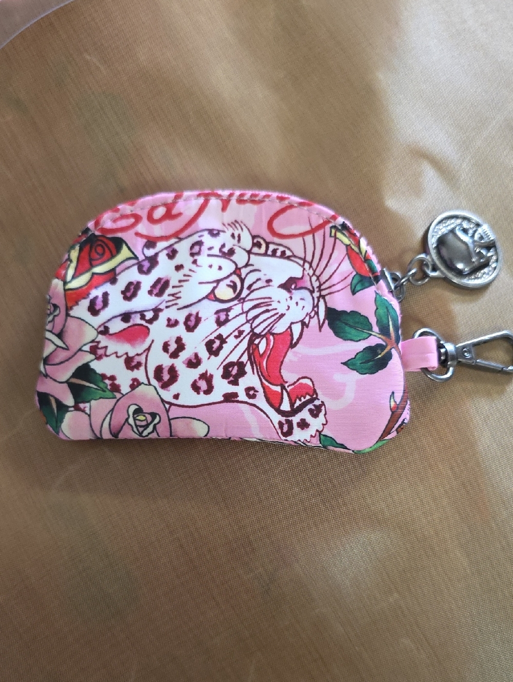 Ed Hardy Pink Floral Leopard Key Pouch